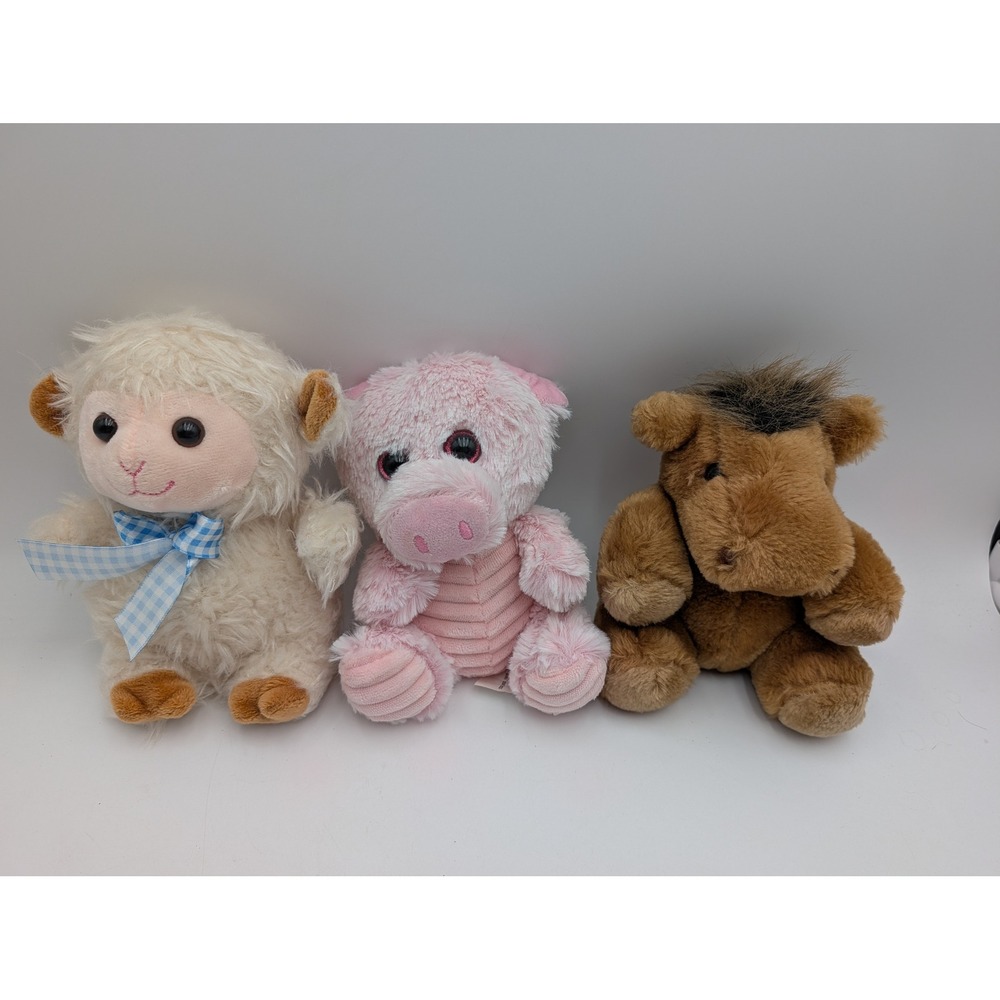 Walmart Farm Plush Lot Lamb Pig Horse Cream Pink Brown Stuffed Animal